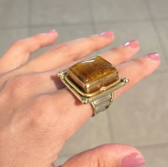 Bulky Unisex Ring Tiger Eye stone Adjustable Size US 7 - Picture 2 of 13